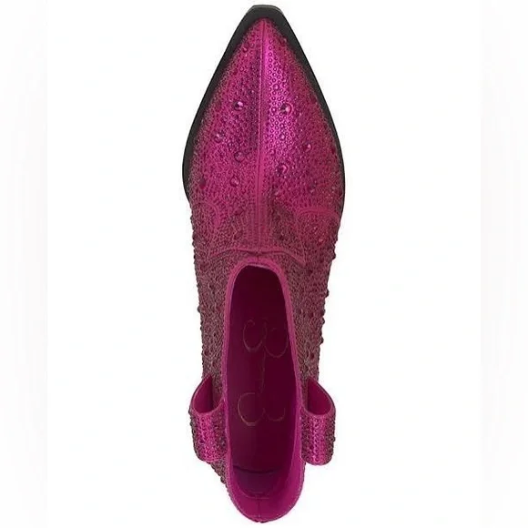 New Jessica Simpson Pink Rhinestone Zadie Ankle Western Cowboy Bootie - Picture 3 of 11